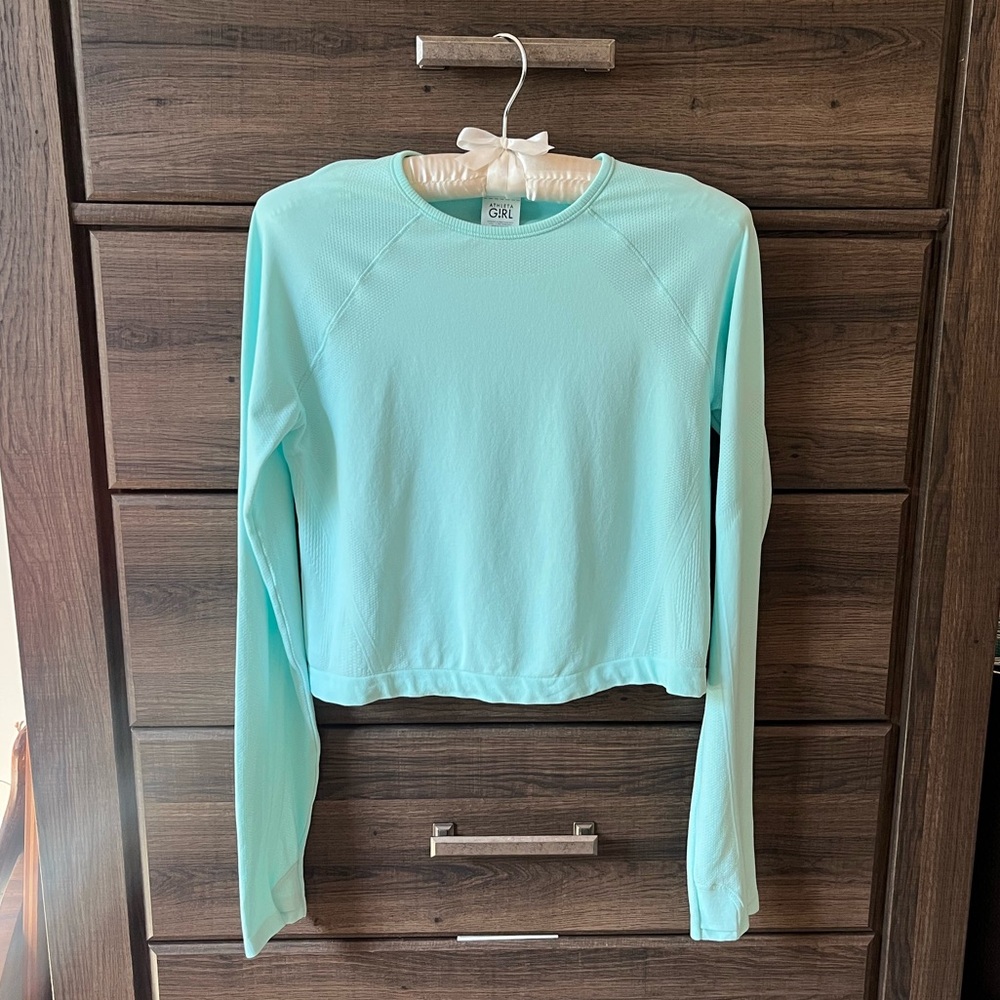 Athleta Aqua Blue Power Up Long Sleeve Top